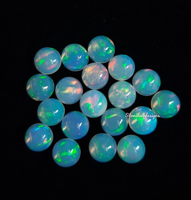 Natural Ethiopian Opal Round Cabochon Gemstone, AAA Multi flash Ethiopian Opal Smooth Round Flat back Cabochon stone For Jewelry