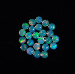 3MM, 4MM Natural Ethiopian Opal Multi Fire Round Cabochon Gemstone | Natural Ethiopian Opal Loose Gemstone Flat Back Cabochon For Jewelry