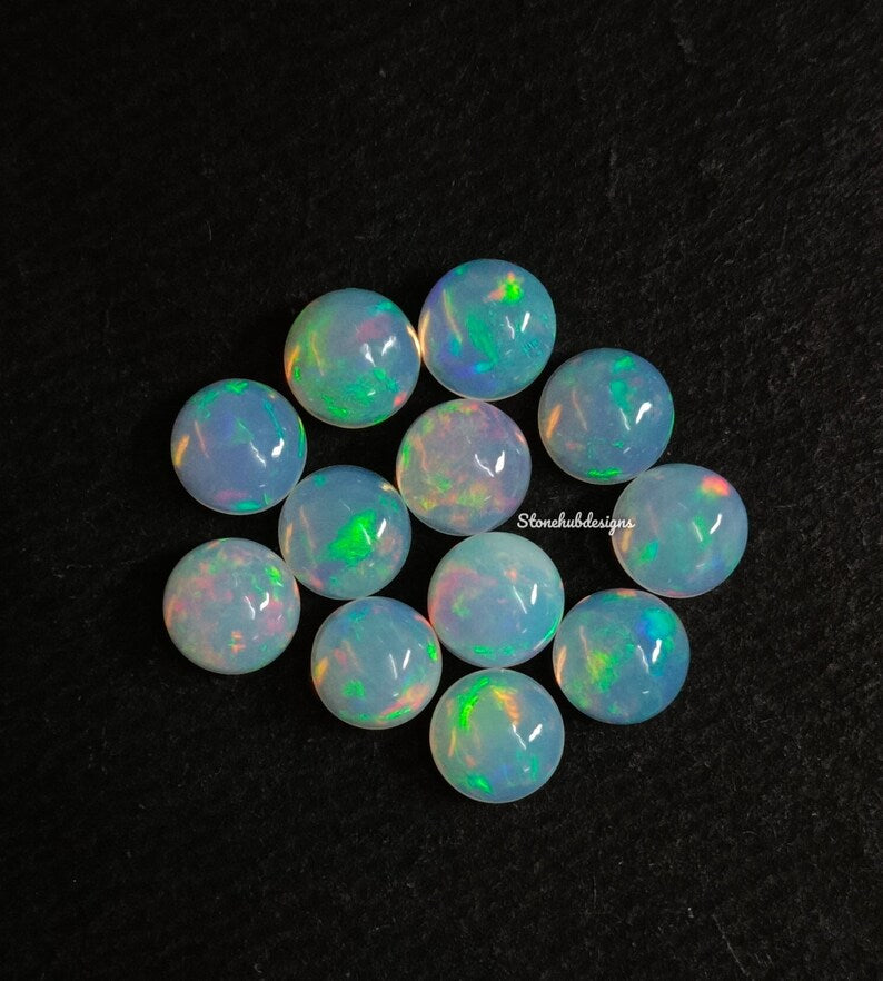Natural Ethiopian Opal Round Cabochon Gemstone, AAA Multi flash Ethiopian Opal Smooth Round Flat back Cabochon stone For Jewelry