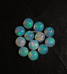 Natural Ethiopian Opal Round Cabochon Gemstone, AAA Multi flash Ethiopian Opal Smooth Round Flat back Cabochon stone For Jewelry