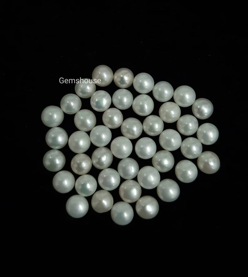3MM, 4MM, 5MM Natural Fresh Water White Pearl Round Cabochon Gemstone, AAA White Pearl Round Flat back Cabochon Loose stone For Jewelry