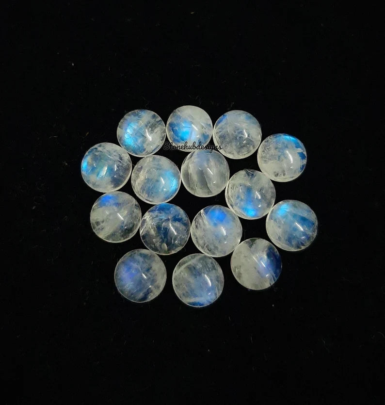 7MM, 8MM, 9MM, 10MM Natural Moonstone Round Cabochon Stone, AAA Quality Blue Fire Flash moonstone smooth round cabs for Jewelry