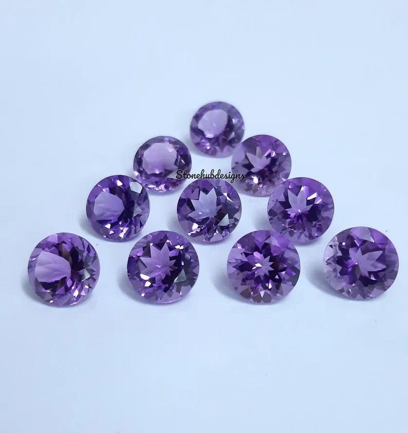 9MM, 10MM Natural Amethyst faceted Round Cut Gemstone, AAA Purple Amethyst faceted Round Loose Calibrated Cut Stone for jewelry