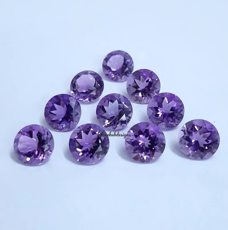 9MM, 10MM Natural Amethyst faceted Round Cut Gemstone, AAA Purple Amethyst faceted Round Loose Calibrated Cut Stone for jewelry