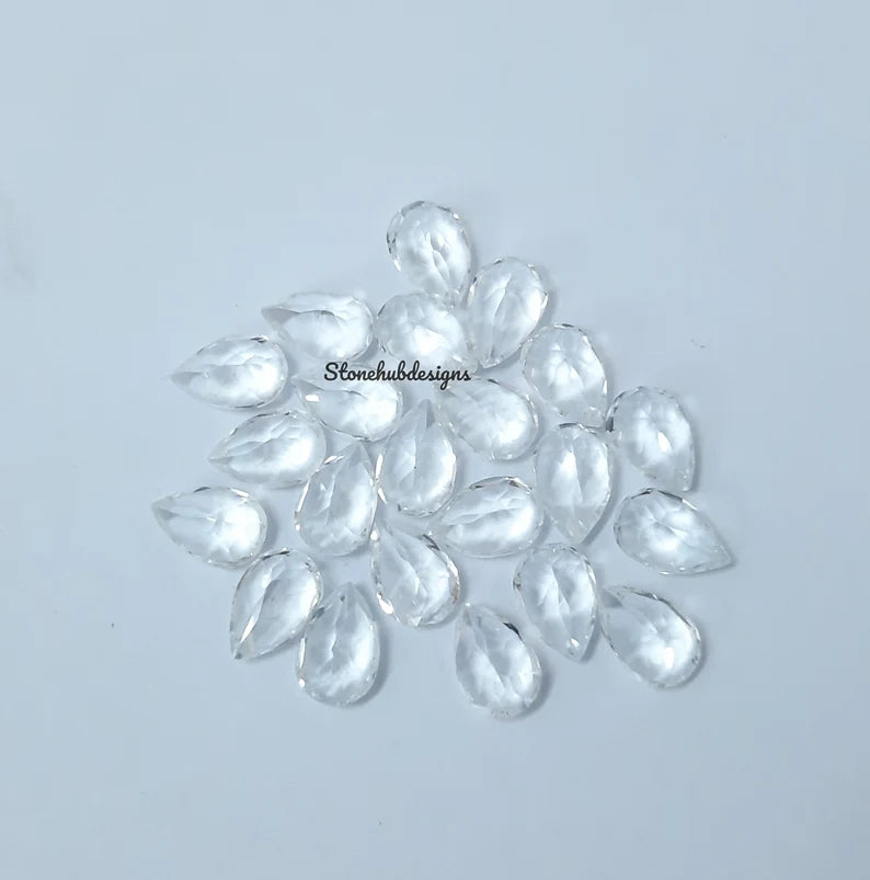 3x5MM, 4x6MM, 5x7MM Natural White Topaz Faceted Pear Cut Gemstone, AAA White Topaz Faceted Pear Loose Calibrated Cut Gemstone for jewelry