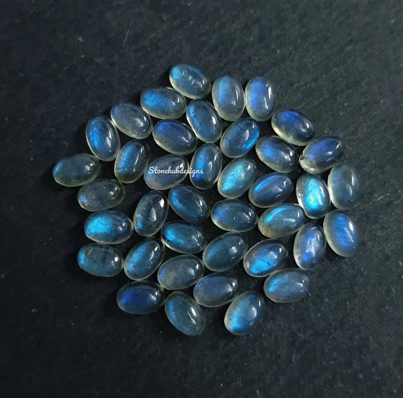 5 pieces Natural Labradorite Smooth Oval Cabochon loose gemstone, AAA Quality Blue Flash Labradorite Smooth Oval Stone for jewelry