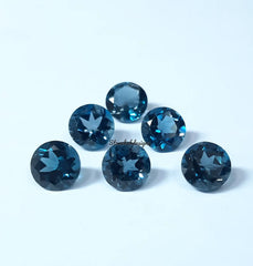 Natural London Blue Topaz Faceted Round Cut Gemstone, AAA London Blue Topaz faceted Loose Calibrated Size Stone for jewelry