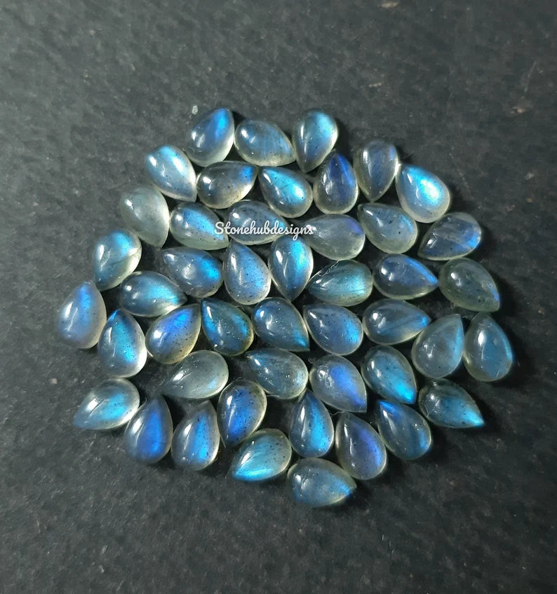 5 pieces Natural Labradorite Smooth Pear Cabochon loose gemstone, AAA Quality Blue Fire Smooth Labradorite Pears for jewelry