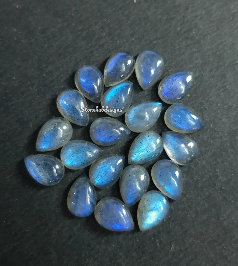 5 pieces Natural Labradorite Pear Cabochon loose gemstone, AAA Blue Fire Labradorite Smooth Pears cabs for jewelry