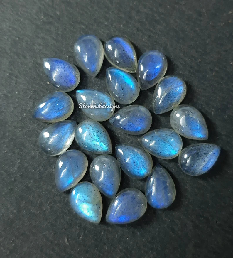 Natural Labradorite Pear Cabochon loose gemstone, AAA Blue Fire Labradorite Smooth Pears Flat back Cabochon Gemstone for jewelry