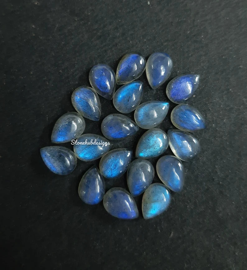 Natural Labradorite Pear Cabochon loose gemstone, AAA Blue Fire Labradorite Smooth Pears Flat back Cabochon Gemstone for jewelry