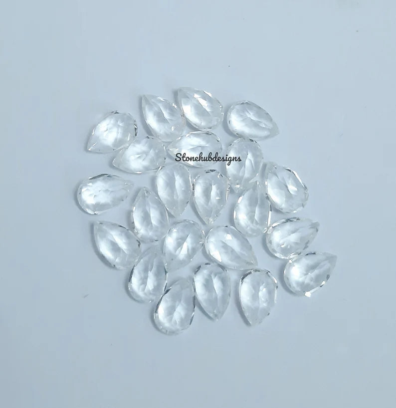 3x5MM, 4x6MM, 5x7MM Natural White Topaz Faceted Pear Cut Gemstone, AAA White Topaz Faceted Pear Loose Calibrated Cut Gemstone for jewelry