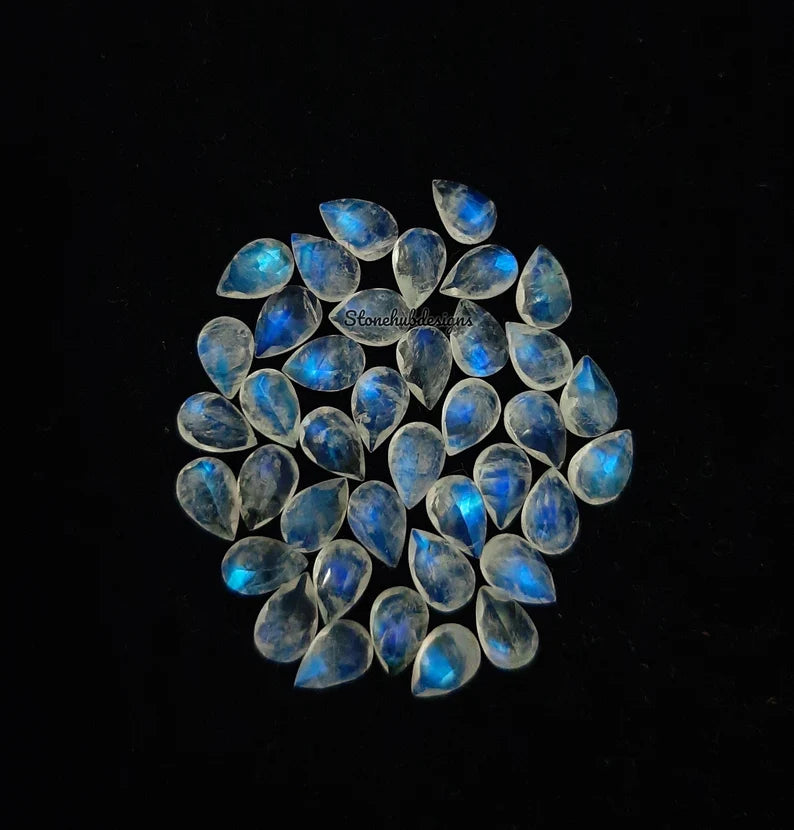 4x6MM, 5x7MM, 6x9MM Natural Moonstone Faceted Pear Cut Gemstone, AAA Blue Flash Moonstone faceted Pear cut gemstone For Jewelry