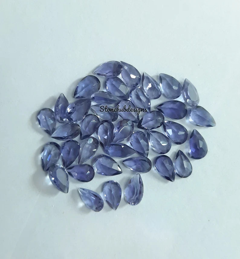 3x4MM, 3x5MM, 4x6MM Natural Iolite Faceted Pear Cut Gemstone, AAA Blue Iolite Faceted Pear Loose Calibrated Cut Gemstone for Jewelry