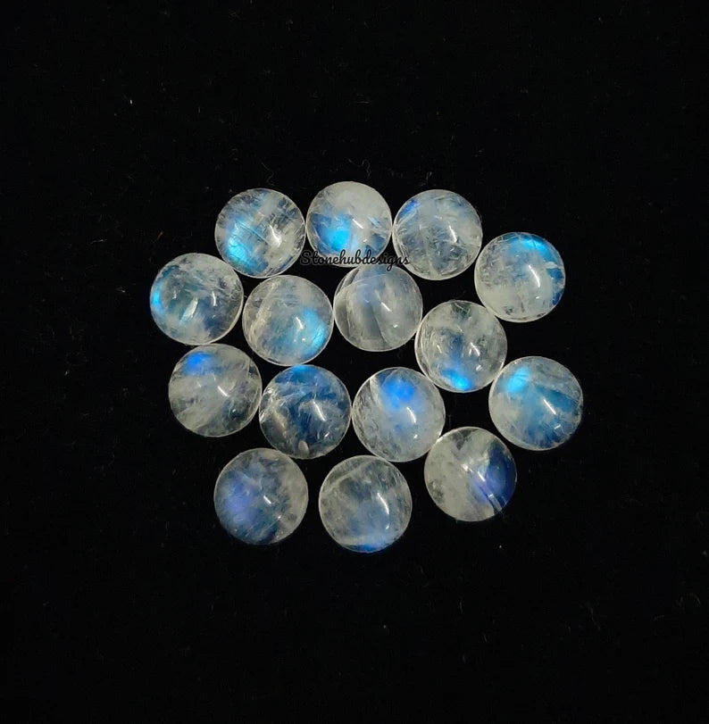 7MM, 8MM, 9MM, 10MM Natural Moonstone Round Cabochon Stone, AAA Quality Blue Fire Flash moonstone smooth round cabs for Jewelry