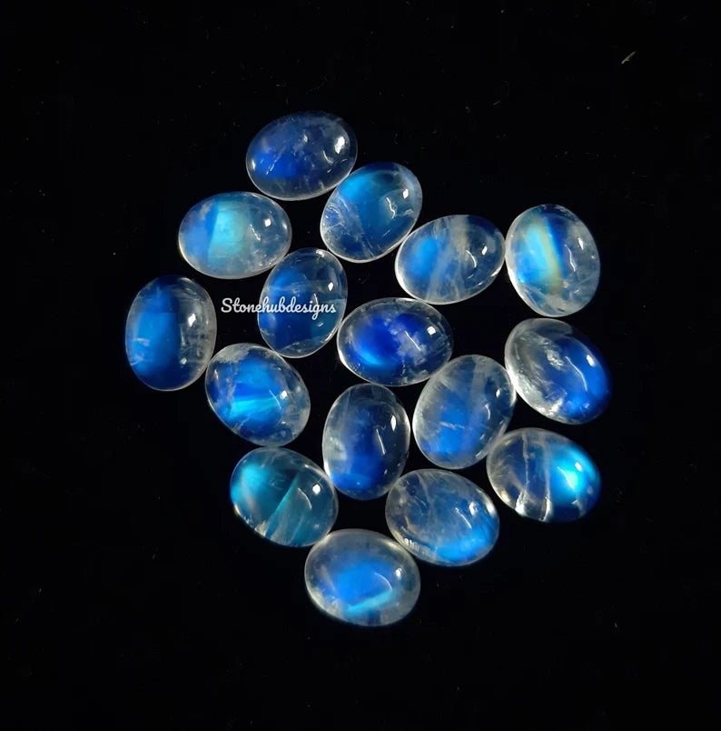 Natural Moonstone Oval Cabochon Gemstone , AAA Quality Blue flash Moonstone Smooth Oval Flat back cabochon Gemstone For Jewelry