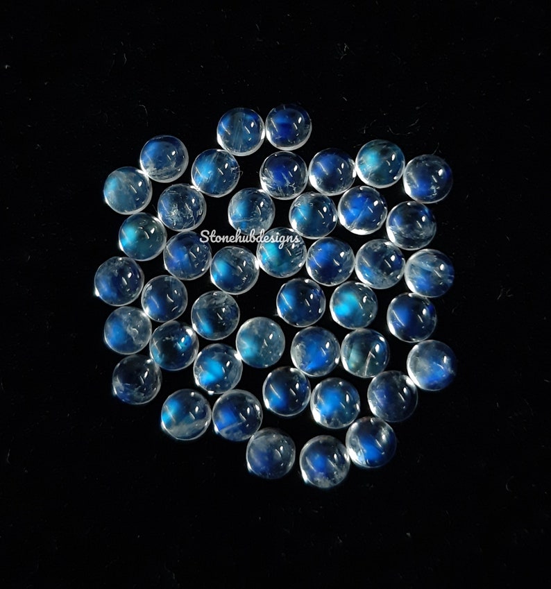 3MM, 4MM, 5MM Natural Moonstone Round flat back Cabochon Gemstone, AAA Flashy Blue Moonstone Smooth Round Cabs Loose stone For Jewelry