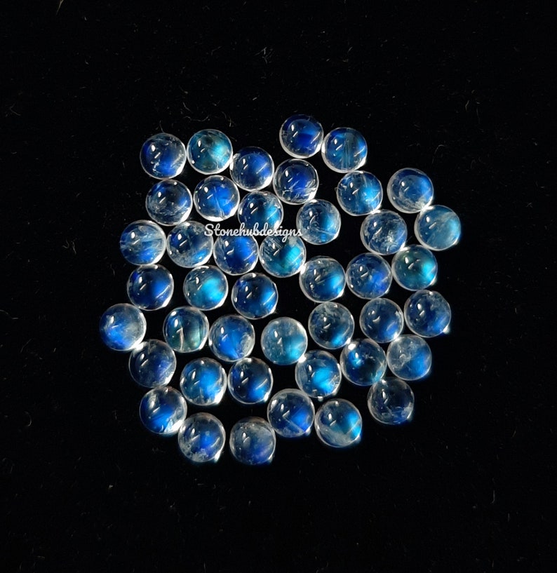 3MM, 4MM, 5MM Natural Moonstone Round flat back Cabochon Gemstone, AAA Flashy Blue Moonstone Smooth Round Cabs Loose stone For Jewelry