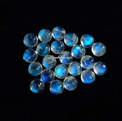 6MM, 7MM, 8MM Natural Moonstone Round Cabochon Stone, AAA Quality Blue Fire Flash Moonstone Smooth Round cabs for Jewelry