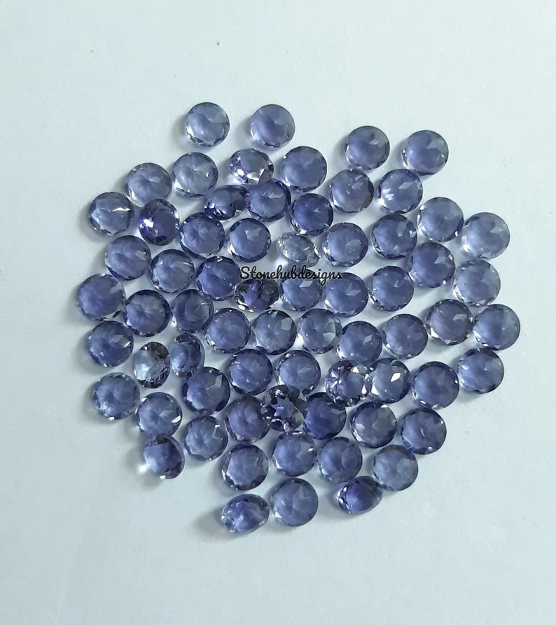 3MM, 4MM, 5MM Natural Iolite Faceted Round Cut Gemstone, AAA Quality Blue Iolite Faceted Iolite Loose Calibrated Cut Gemstone for Jewelry