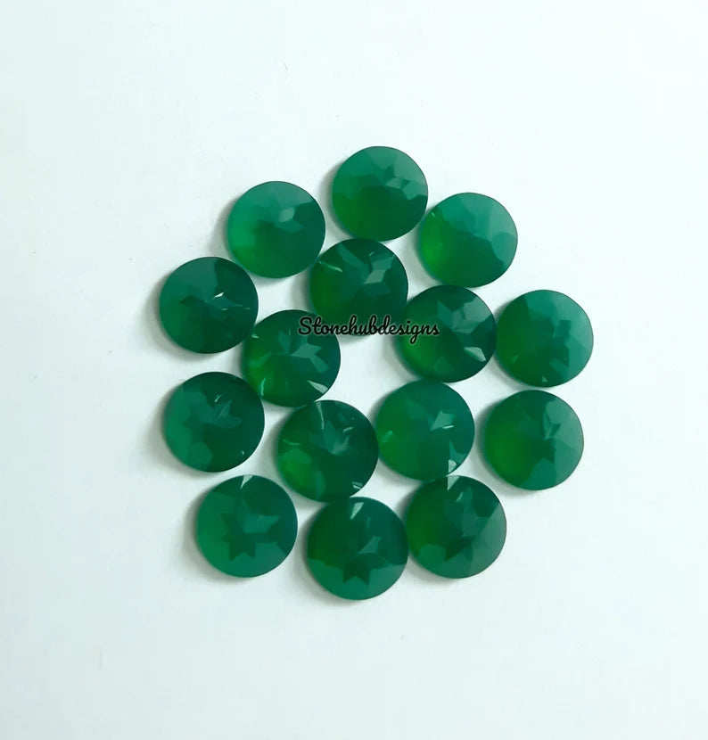7MM, 8MM, 9MM, 10MM Natural GREEN ONYX Faceted Round Cut gemstone, AAA Green Onyx Round Loose Calibrated Cut Stone For Jewelry Making