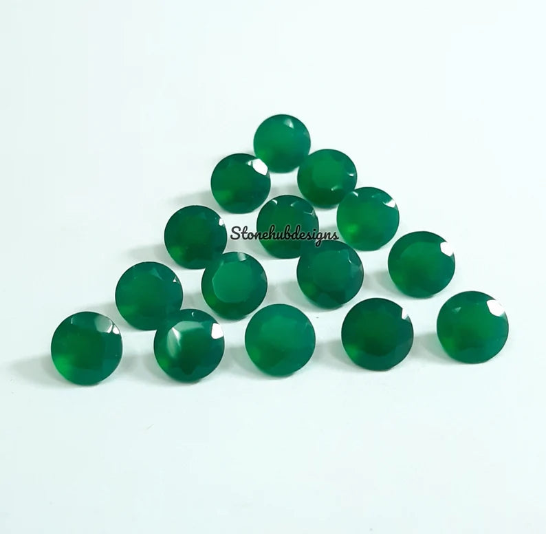 7MM, 8MM, 9MM, 10MM Natural GREEN ONYX Faceted Round Cut gemstone, AAA Green Onyx Round Loose Calibrated Cut Stone For Jewelry Making