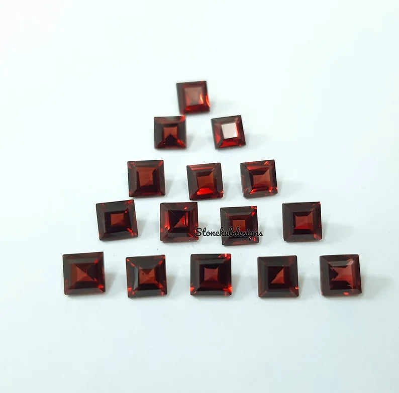 7MM, 8MM Natural Garnet Faceted Square Cut Loose Gemstone, AAA Red Mozambique Garnet faceted Square Loose Calibrated Cut Stone for jewelry
