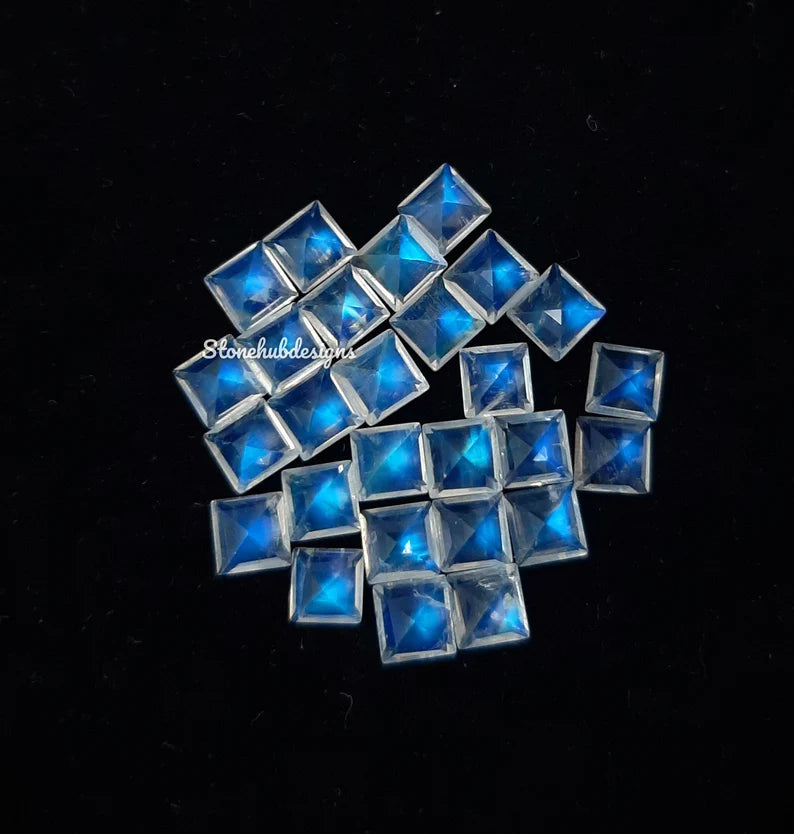 Natural Moonstone Faceted Square Gemstone, AAA Moonstone Faceted Square blue flash Loose Calibrated Cut gemstone for Jewelry