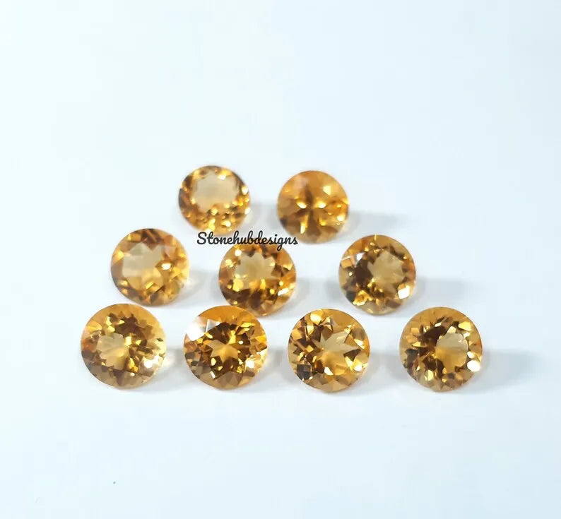 9MM, 10MM Natural Citrine Faceted Round Cut loose gemstone, AAA Quality Yellow Citrine Faceted Round cut For Jewelry Making