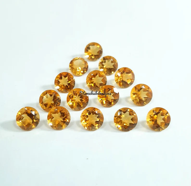 6MM, 7MM, 8MM Natural Citrine Faceted Round Cut loose gemstone, AAA Yellow Citrine Round Cut loose Calibrated Stone For Citrine Jewelry