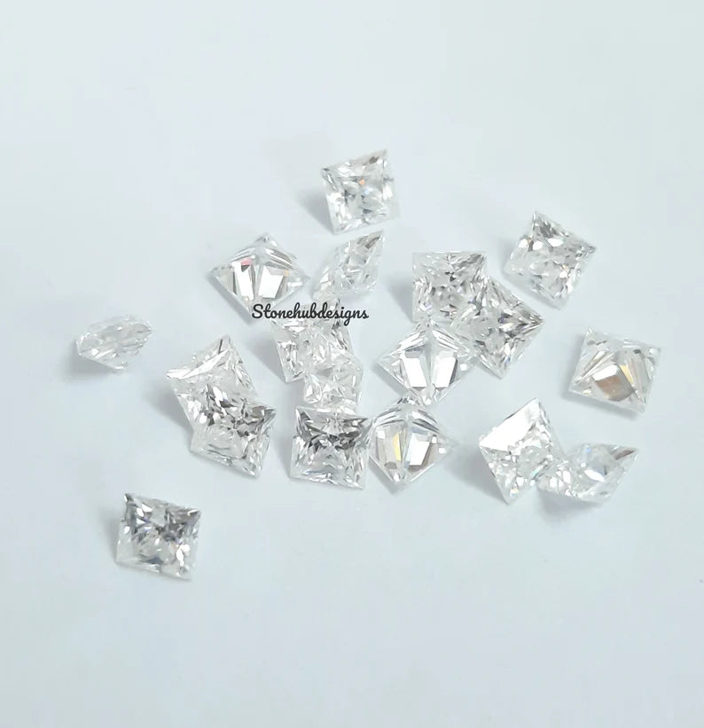 6MM, 7MM, 8MM, 9MM, 10MM Moissanite Faceted Square Princess Cut Gemstone, AAA D Color White Moissanite Princess Faceted Square For Jewelry