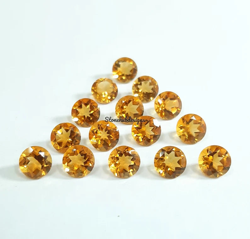 3MM, 3.50MM, 4MM, 4.50MM, 5MM Natural Citrine Faceted Round Gemstone, AAA Yellow Citrine Faceted Round Calibrated Cut Gemstone for Jewelry