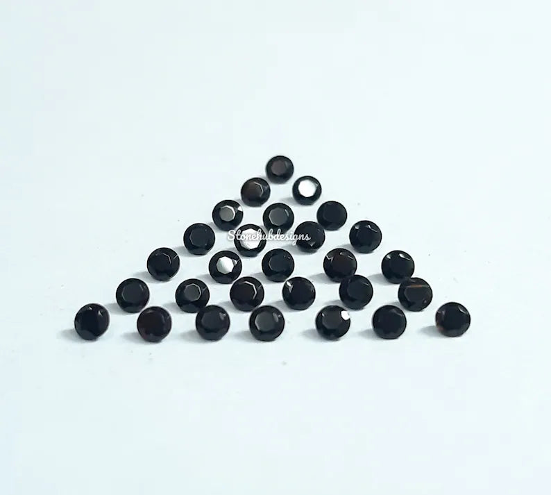 5 pieces 2MM, 2.25MM, 2.50MM, 2.75MM Natural Black Onyx Faceted Round Cut gemstone, AAA Black Onyx Tiny Round Cut For Jewelry Making