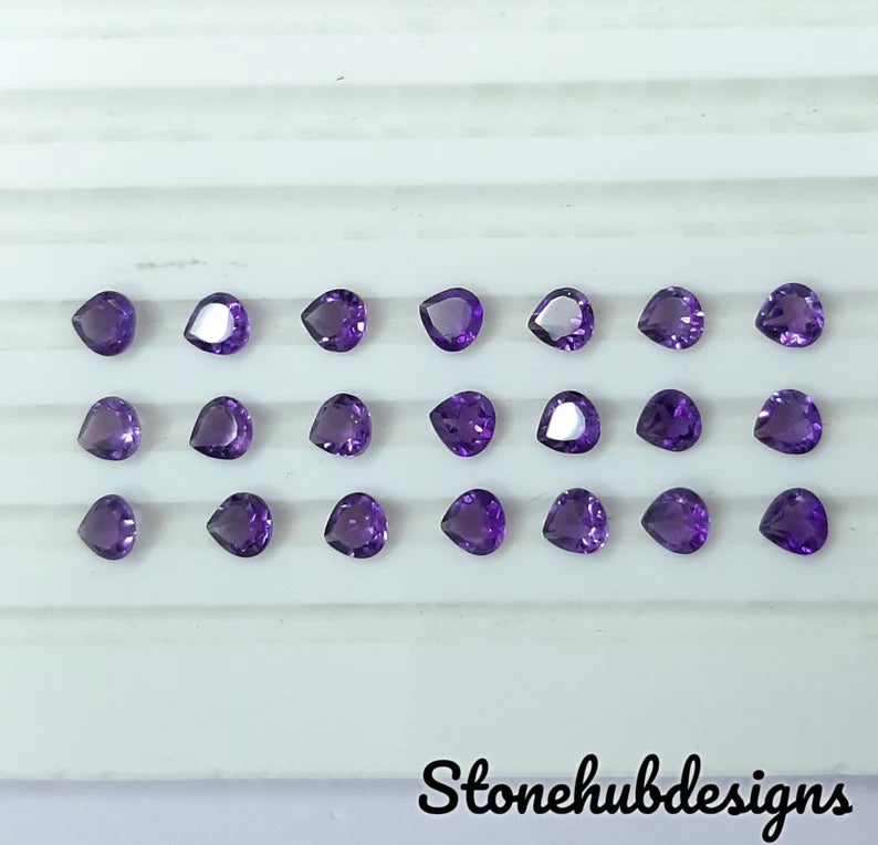3MM, 4MM, 5MM Natural Amethyst Faceted Heart Shape Cut Gemstone, AAA African Amethyst faceted Heart Cut loose gemstones For Jewelry