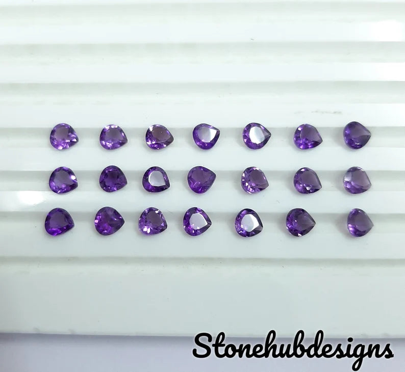 3MM, 4MM, 5MM Natural Amethyst Faceted Heart Shape Cut Gemstone, AAA African Amethyst faceted Heart Cut loose gemstones For Jewelry