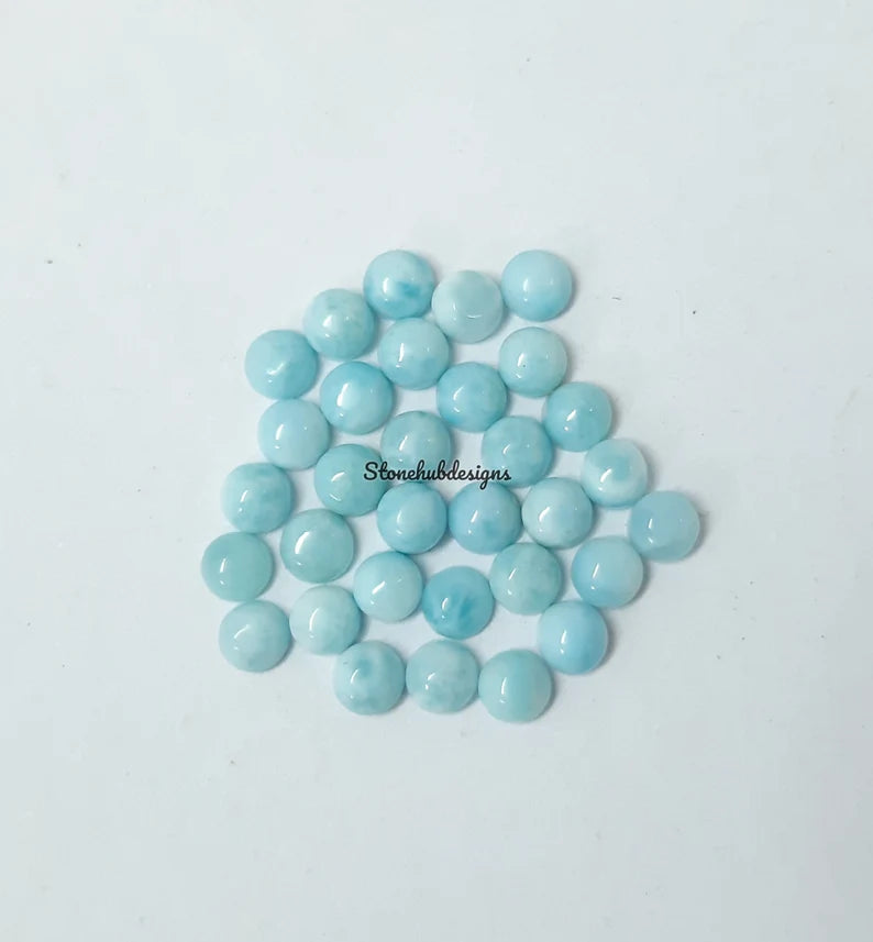 3MM, 4MM, 5MM, 6MM Natural Larimar Round Cabochon Gemstone, AAA larimar Smooth Round Cabs Flat Back Gemstone for jewelry