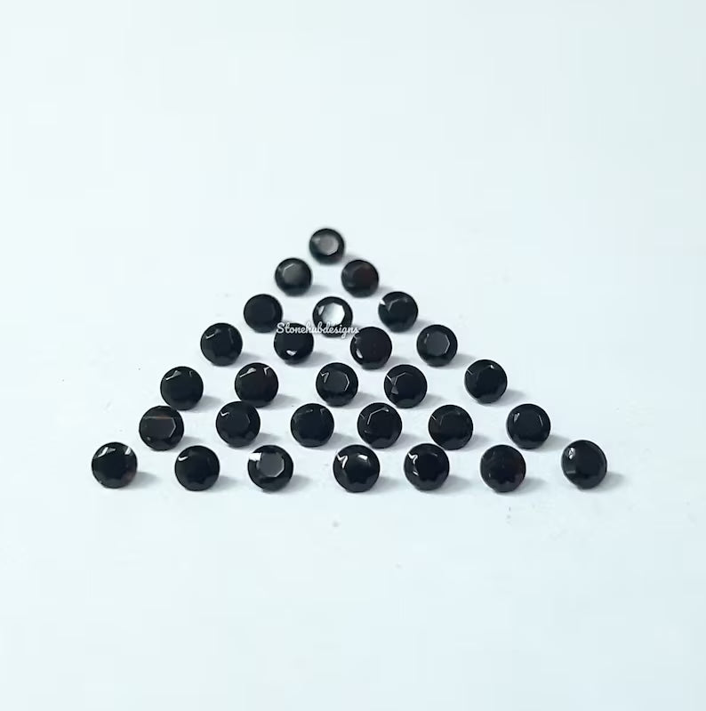 5 pieces 2MM, 2.25MM, 2.50MM, 2.75MM Natural Black Onyx Faceted Round Cut gemstone, AAA Black Onyx Tiny Round Cut For Jewelry Making