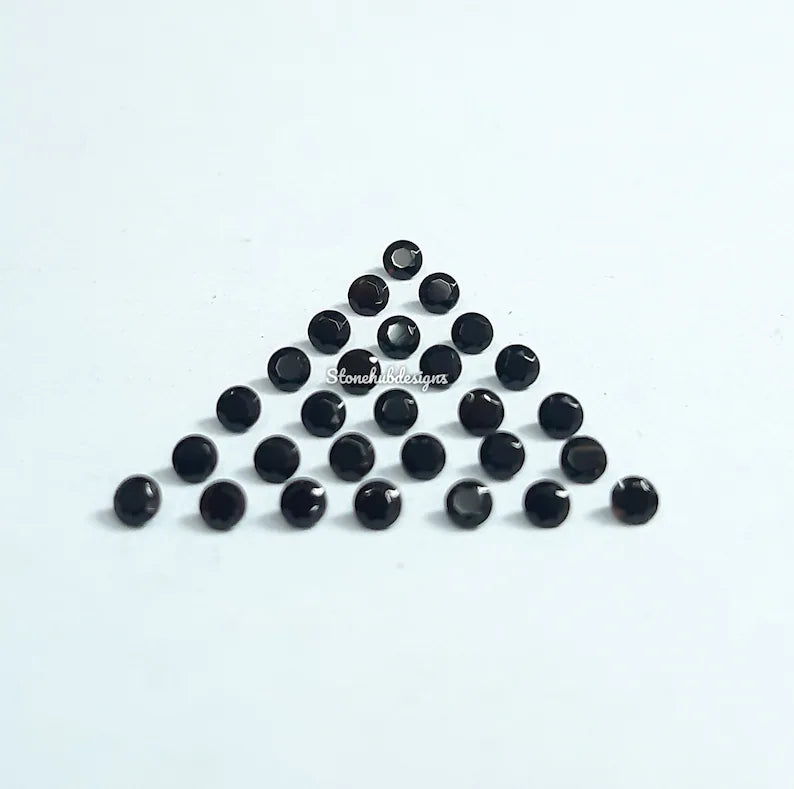 5 pieces 2MM, 2.25MM, 2.50MM, 2.75MM Natural Black Onyx Faceted Round Cut gemstone, AAA Black Onyx Tiny Round Cut For Jewelry Making