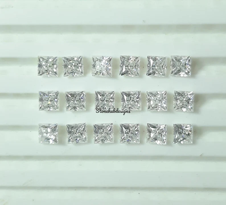 6MM, 7MM, 8MM, 9MM, 10MM Moissanite Faceted Square Princess Cut Gemstone, AAA D Color White Moissanite Princess Faceted Square For Jewelry