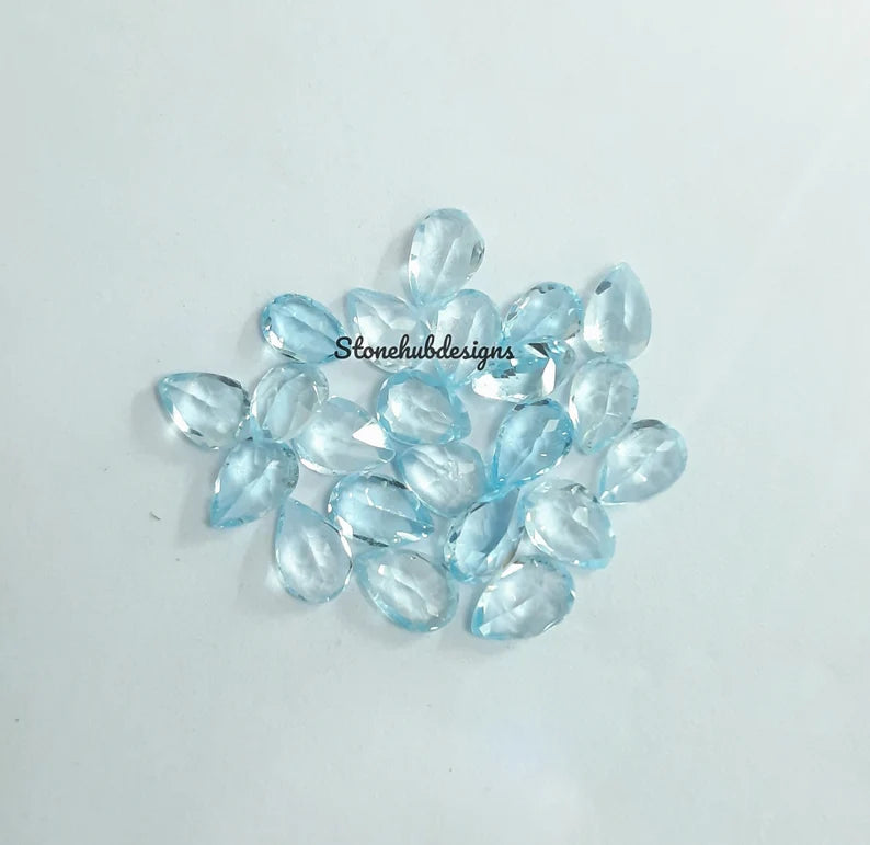 5x7MM, 6x8MM, 7x9MM, 8x10MM Natural Sky Blue Topaz Faceted Pear Cut Gemstone, AAA Quality Sky Topaz Pear Faceted Loose Gemstone For Jewelry
