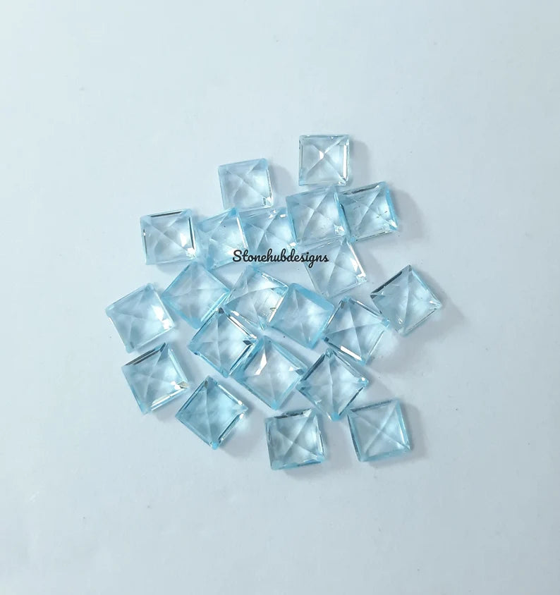 6MM, 7MM, 8MM Natural Sky Blue Topaz Faceted Square Gemstone, AAA Quality Sky Blue Topaz faceted Square Cut for jewelry