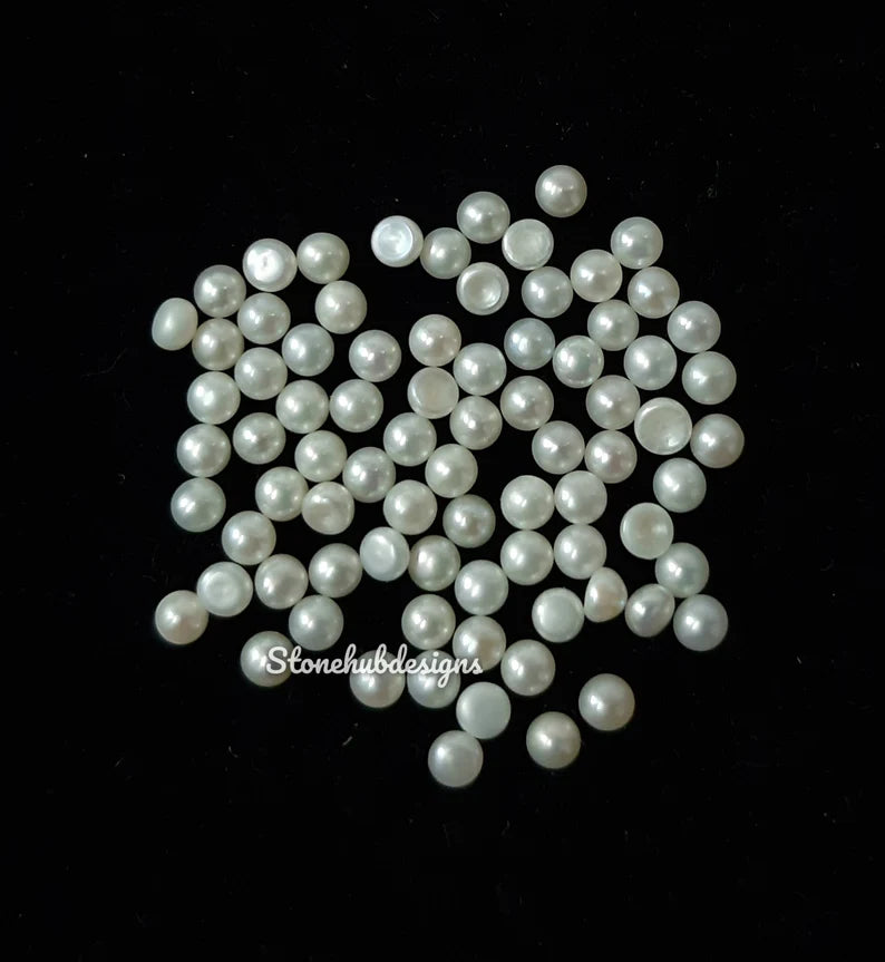 2MM, 3MM Natural Fresh Water White Pearl Round Cabochon Gemstone, AAA White Pearl Round Flat back Cabochon Loose stone For Jewelry