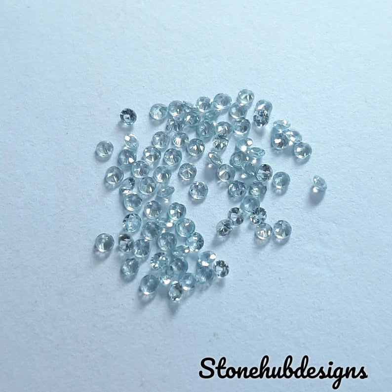1.50MM, 2MM, 2.50MM Natural Blue Zircon Faceted Round Shape Loose Gemstones, AAA Blue Zircon Round Loose Calibrated Cut Stone For Jewelry