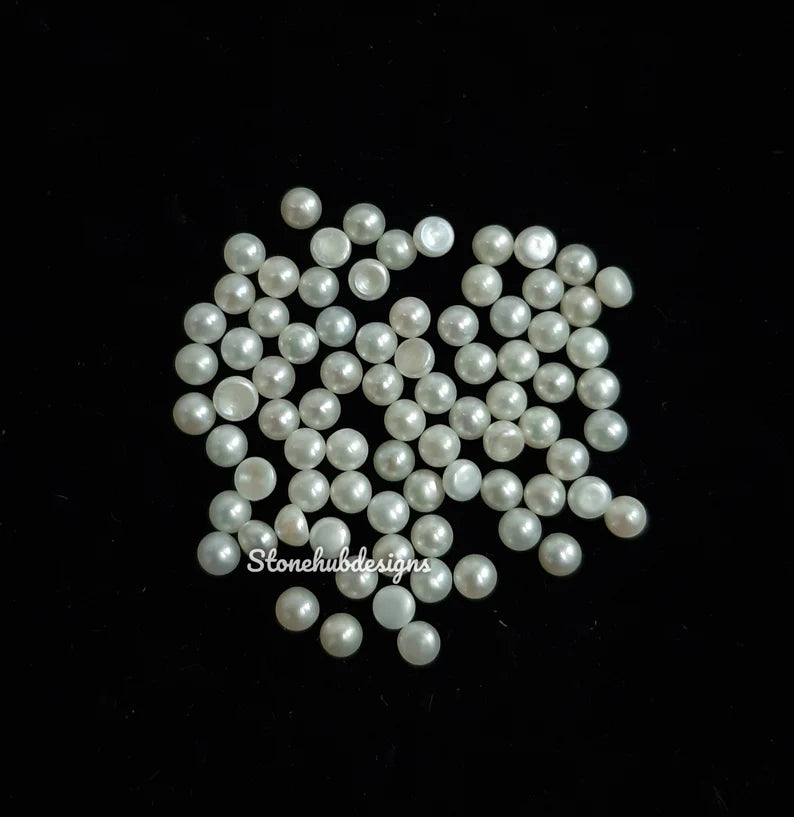 2MM, 3MM Natural Fresh Water White Pearl Round Cabochon Gemstone, AAA White Pearl Round Flat back Cabochon Loose stone For Jewelry