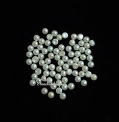2MM, 3MM Natural Fresh Water White Pearl Round Cabochon Gemstone, AAA White Pearl Round Flat back Cabochon Loose stone For Jewelry