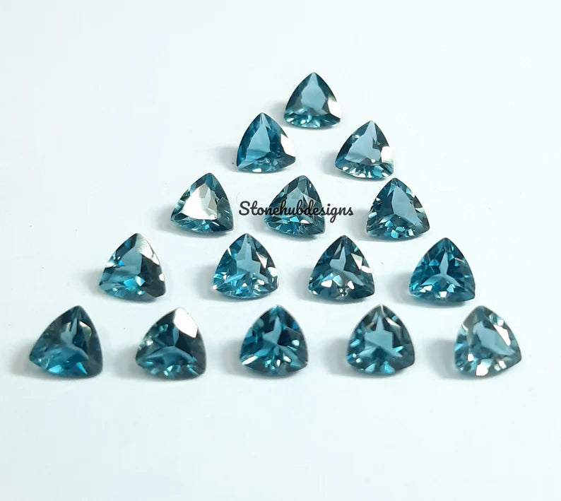 3MM, 4MM, 5MM, 6MM Natural London Blue Topaz Faceted Trillion Cut Gemstone, AAA London Topaz faceted Trillion Calibrated Size for Jewelry