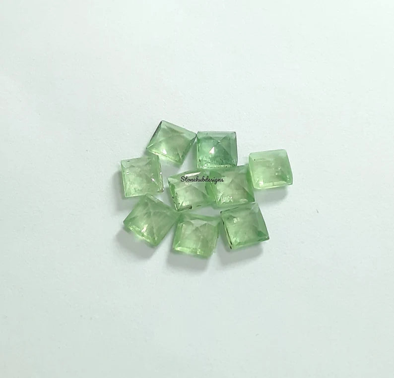 2.5MM, 3MM Natural Mint Green Kyanite Faceted Square Cut Gemstone, AAA Quality Rare Green Mint Kyanite Square Cut For Jewelry