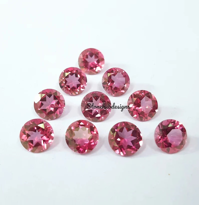 7MM, 8MM, 9MM, 10MM Natural Pink Topaz Faceted Round Cut Gemstone, AAA Pink Topaz Round Cut Faceted calibrated Size Loose Gemstone