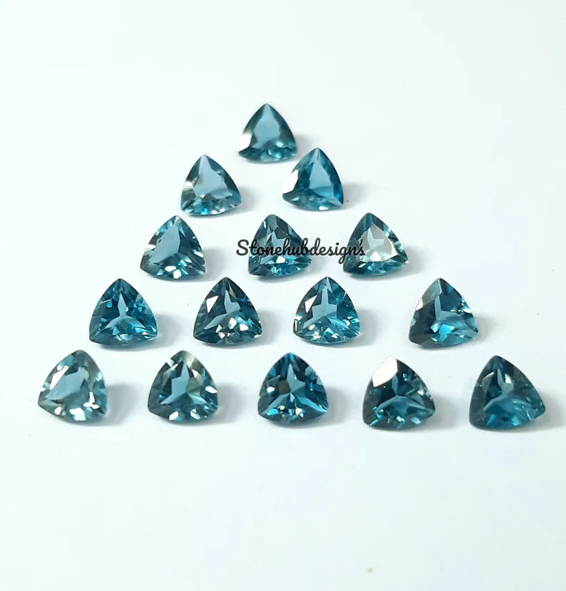 3MM, 4MM, 5MM, 6MM Natural London Blue Topaz Faceted Trillion Cut Gemstone, AAA London Topaz faceted Trillion Calibrated Size for Jewelry