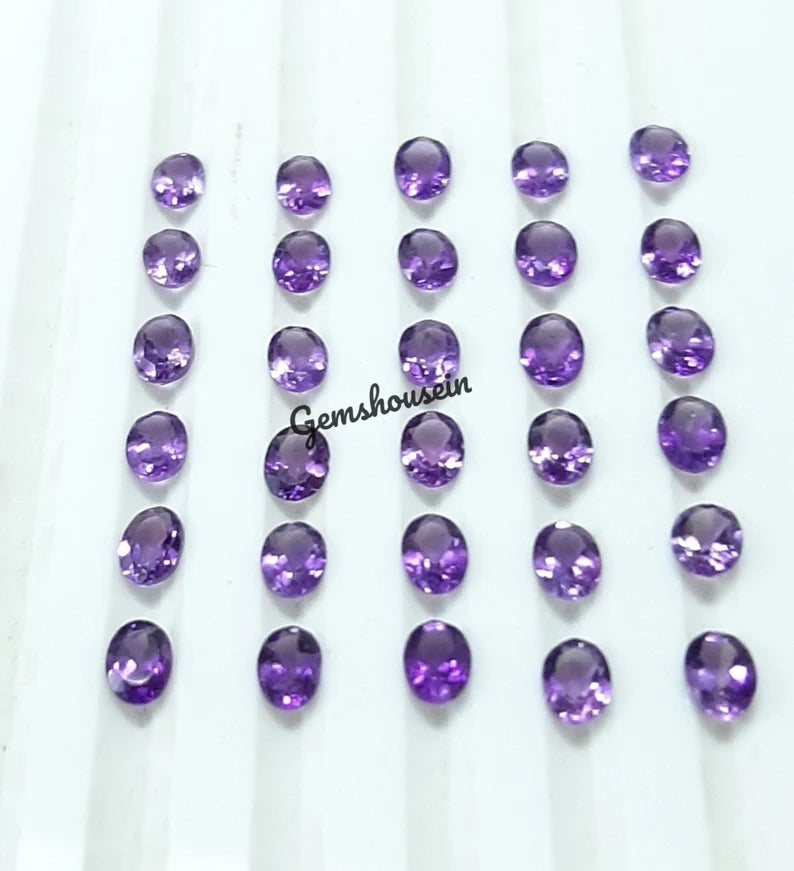 3x4MM, 3x5MM, 4x6MM, 5x7MM Natural Amethyst Faceted Oval Cut Gemstone, AAA Purple Amethyst Faceted Oval Loose Calibrated Sizes for Jewelry